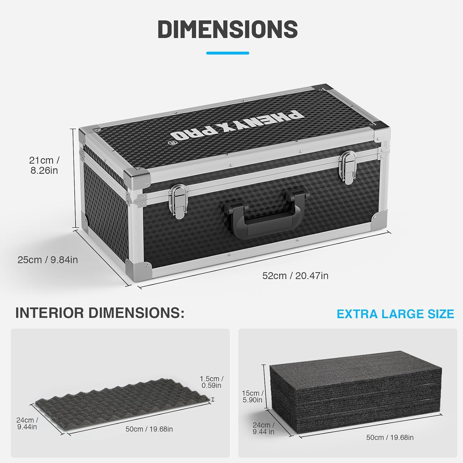 Extra Large Size Carrying Case, Customizable Pre-Diced Foam, Aluminum Alloy Stur