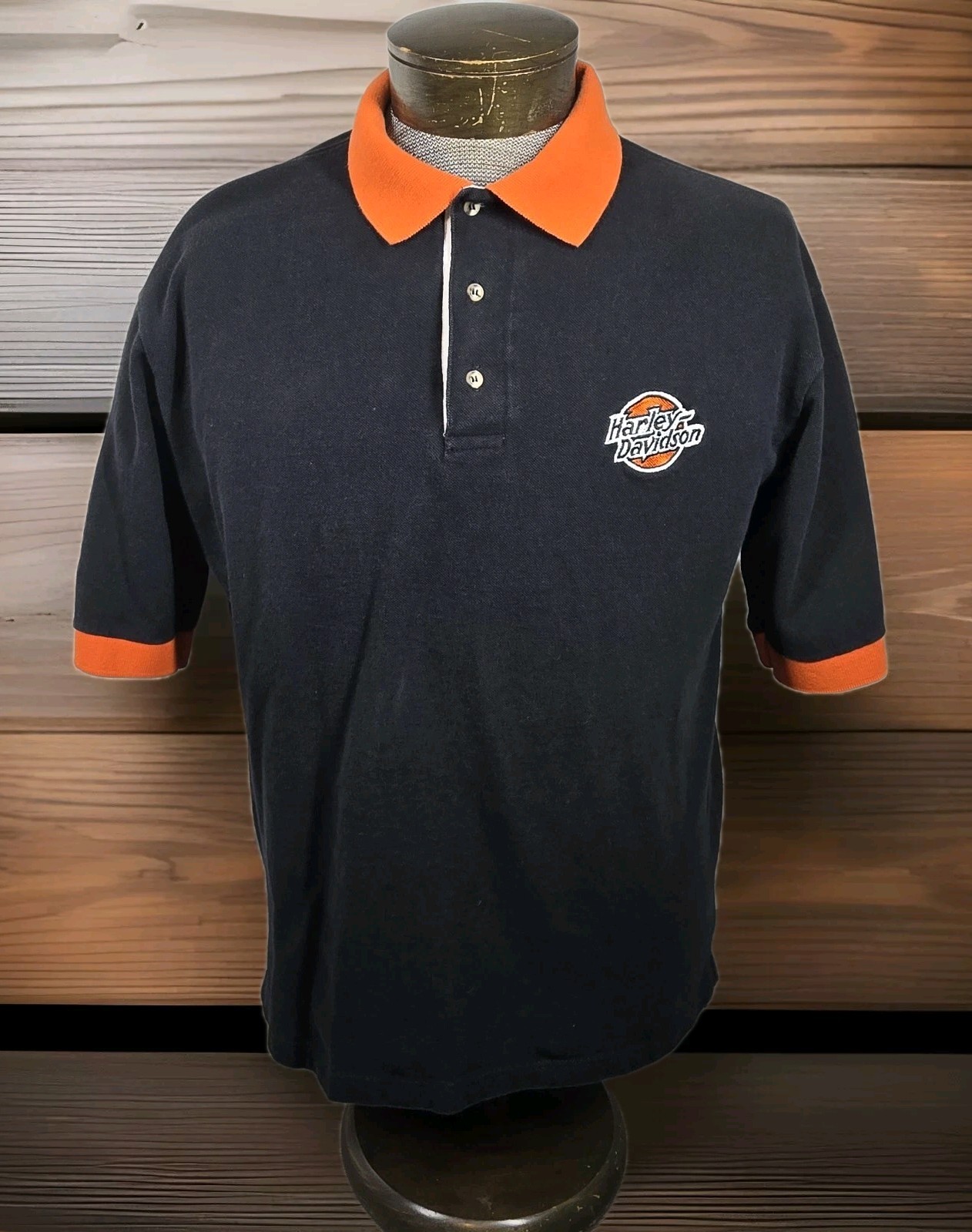 Vintage Harley Davidson Polo Shirt Mens L Black Tilley HD Statesville NC USA