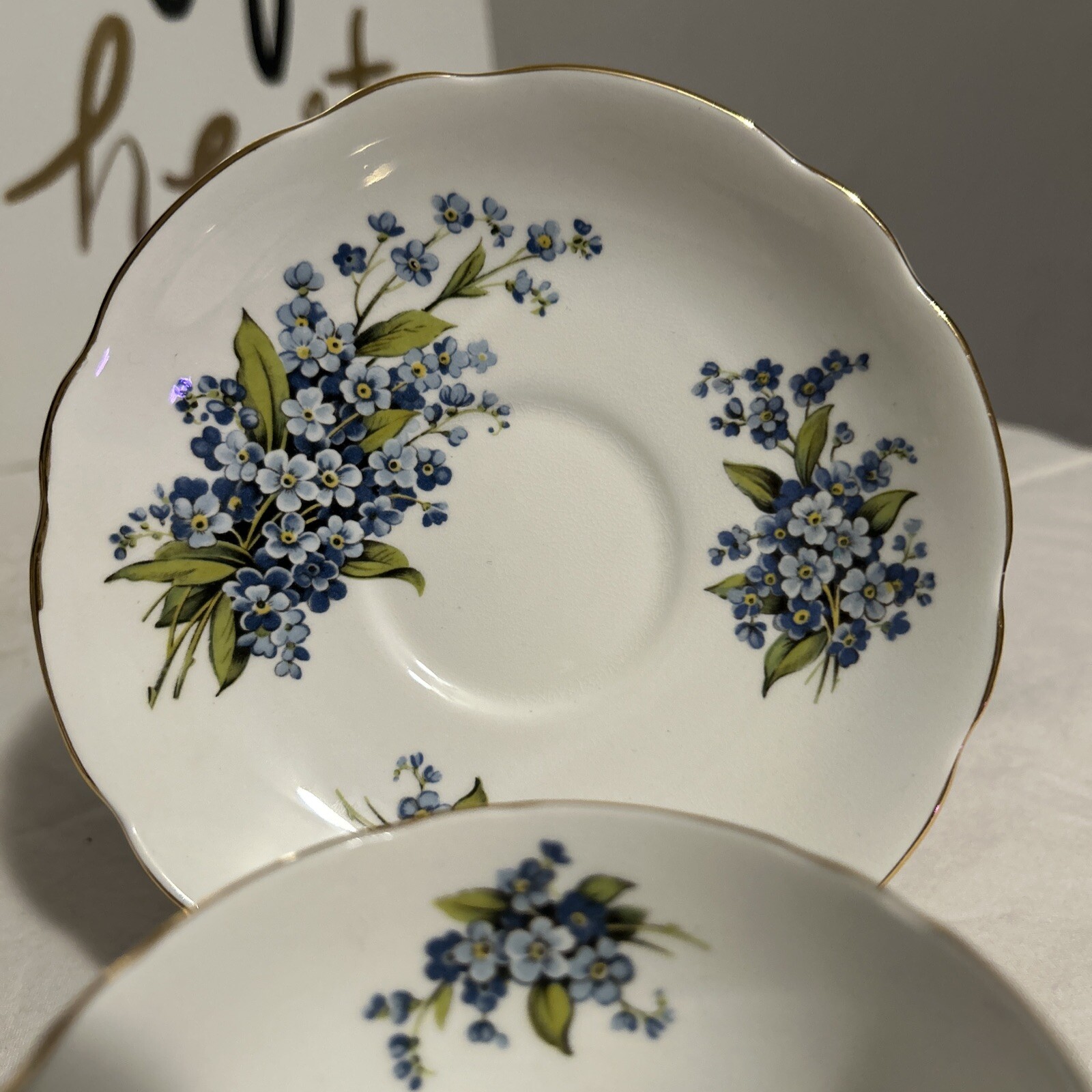 Regency Bone China England Forget Me Not Pattern Tea Cup Saucer Set Vintage