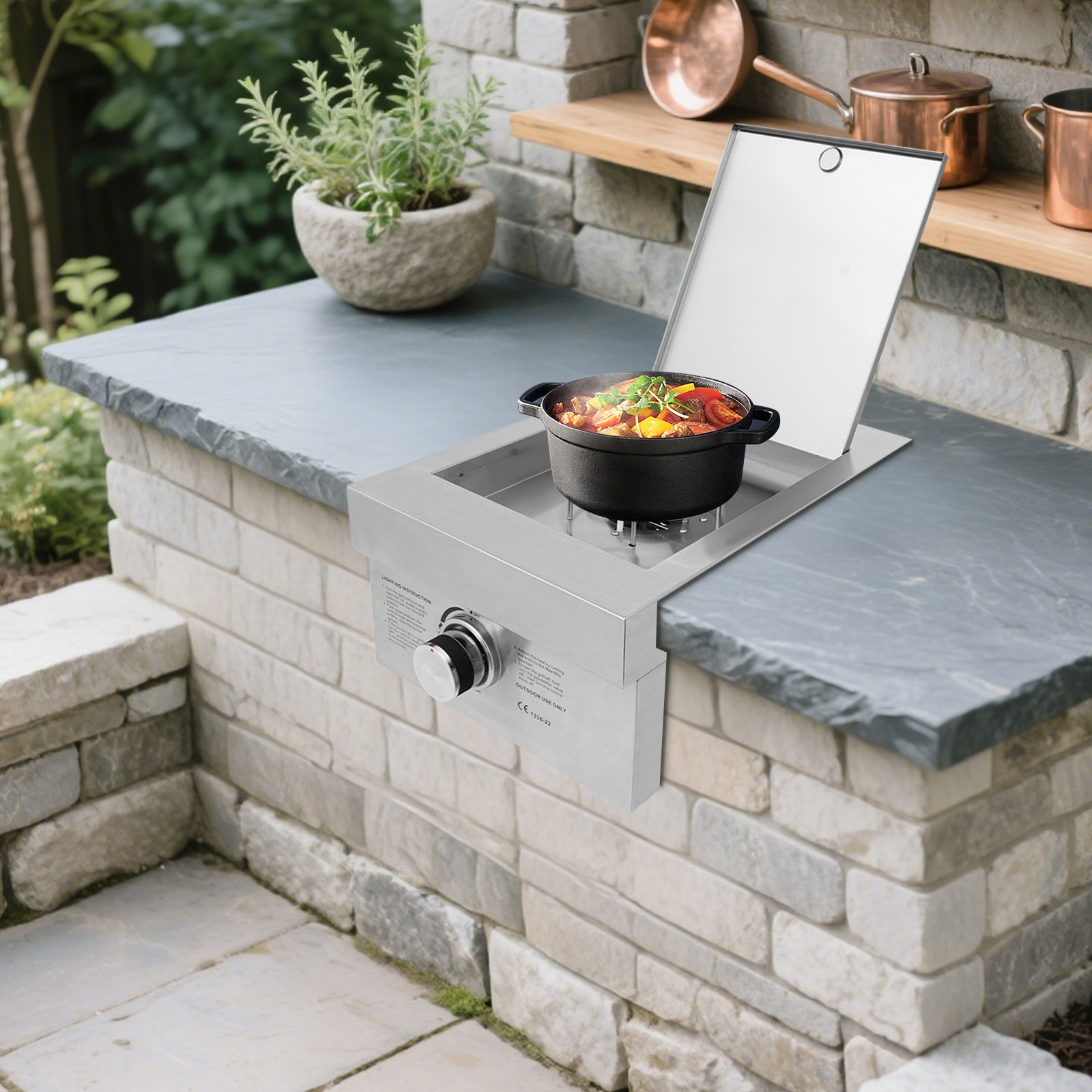 Gas Stove, Stainless Steel Gas Stove, Gas Stove with Cover Plate for Outdoor Use