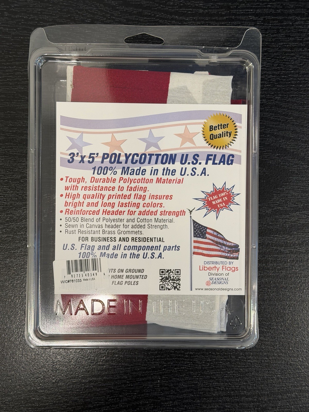 Large 3’x 5′ American Flag 100% Nylon/Double Stitched/Embroidered/Made In USA.