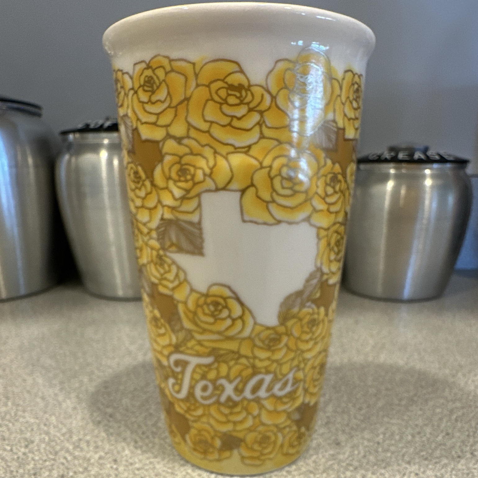 Starbucks 2016 Texas Yellow Rose Floral Ceramic Travel Tumbler 10 fl oz