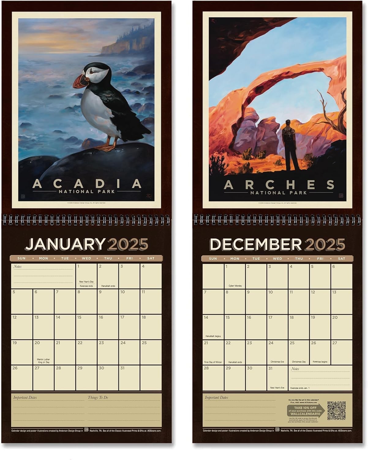 Americanflat 2025 Wall Calendar – Scenic National 10×13, Park