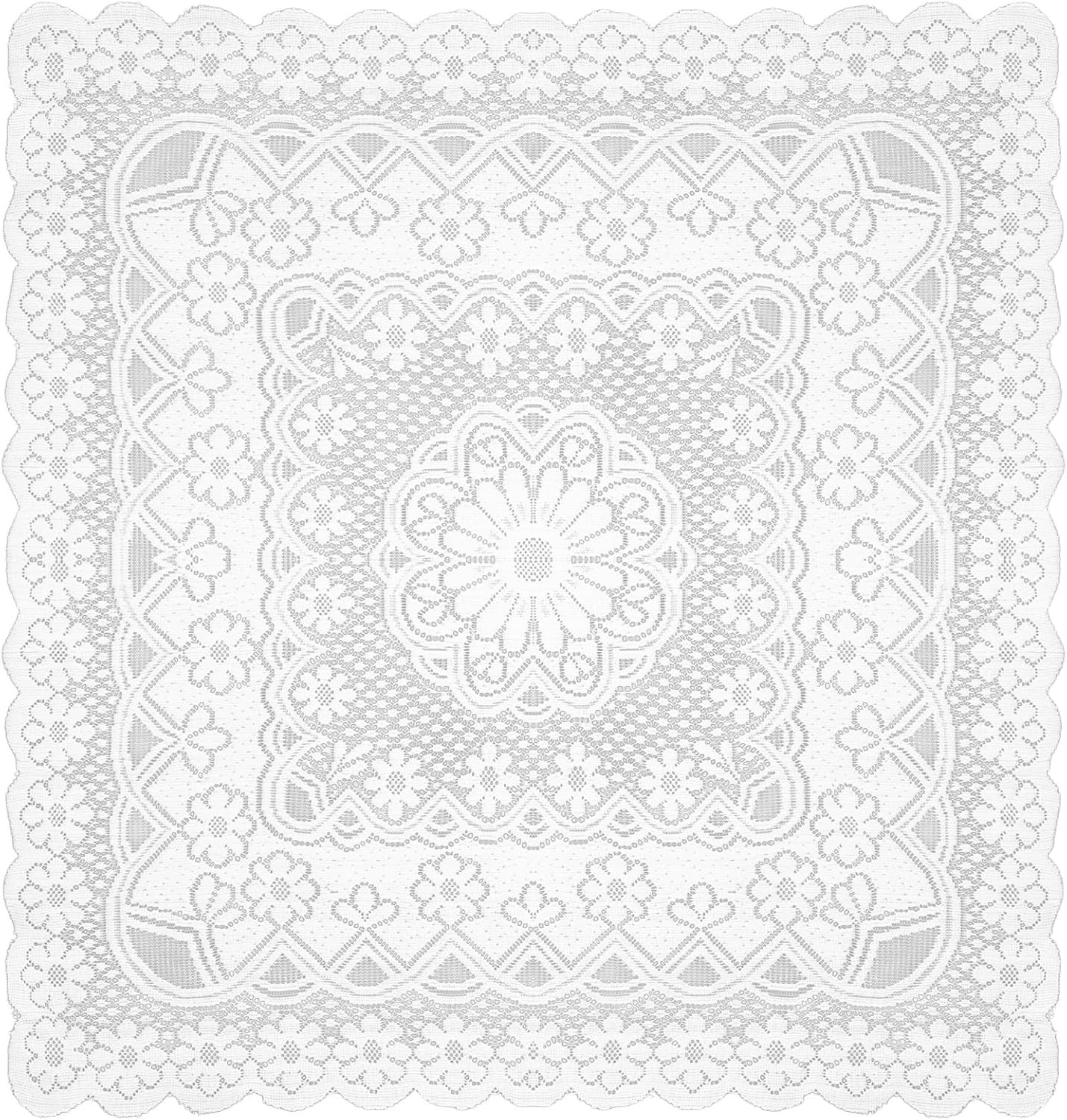 35X35 Inch Square Lace Tablecloth, White Embroidered Vintage Floral Coffee Table