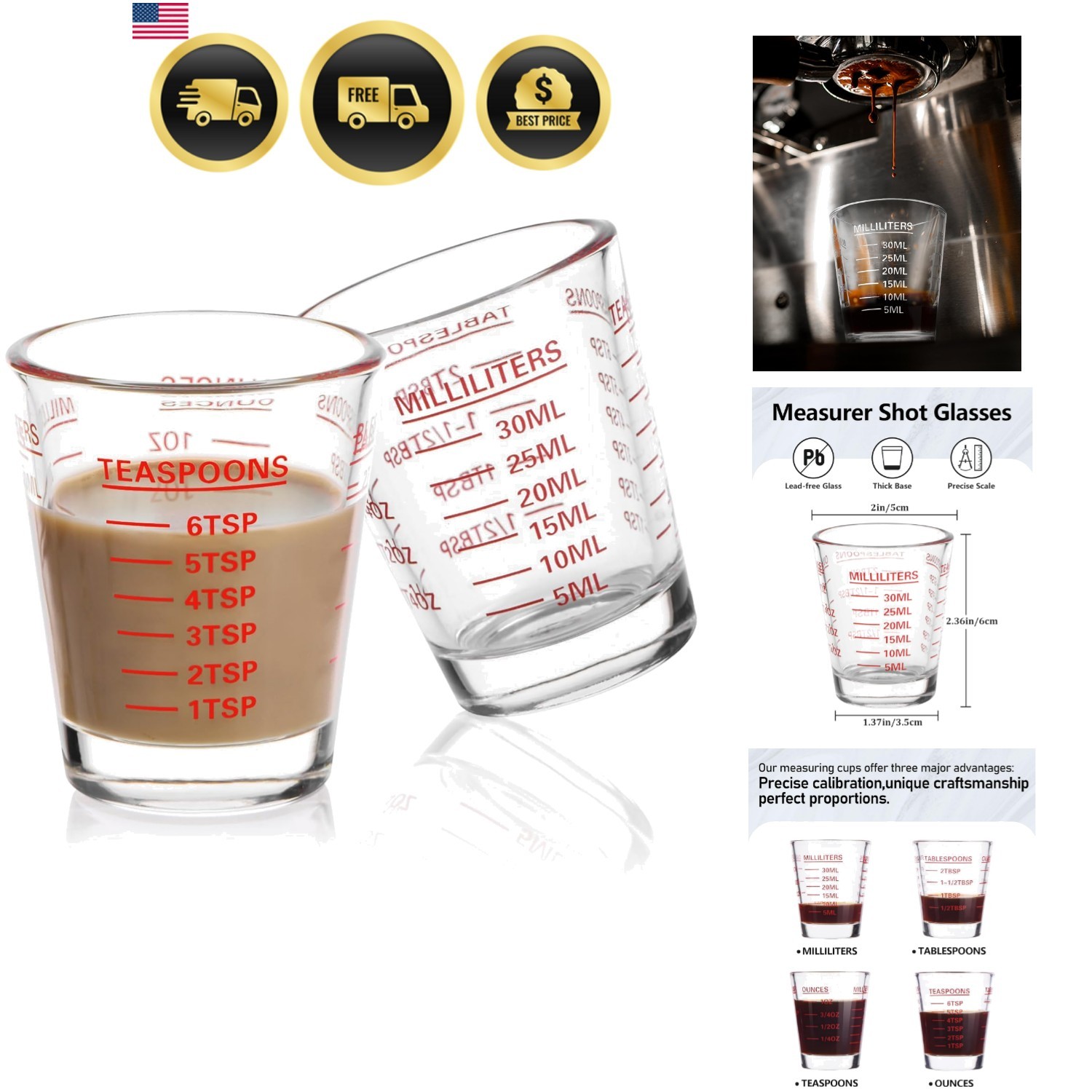 Shot Glasses Measuring Cup Set 2PACK Espresso Shot Glasses Liquid Heavy Glass…