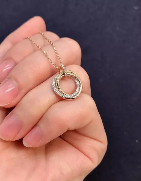 Trinity Pendant, Half-Paved Trinity Necklace Full Diamonds , With Original Box