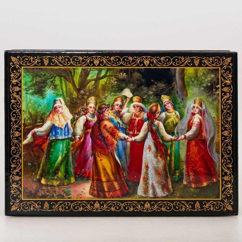 Khorovod Russian Circle Dance Lacquer Trinket Box Keepsake Jewelry Box 5″x7″