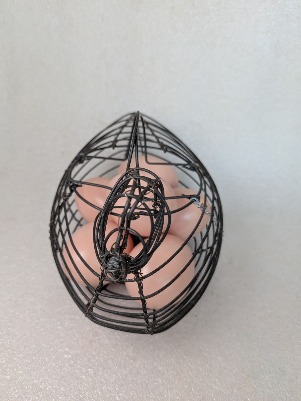 Vintage Wire Hen Shaped Basket Rustic Farmhouse Egg Gathering w/ Eggs 5 x 8 Inch