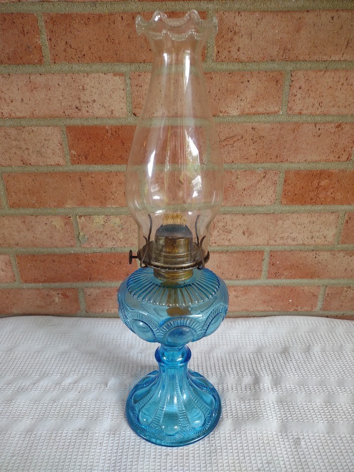 Antique 1900’s Zipper & Loop Blue Glass Oil Lamp Kerosene Lamp Thuro 1 306 2 121