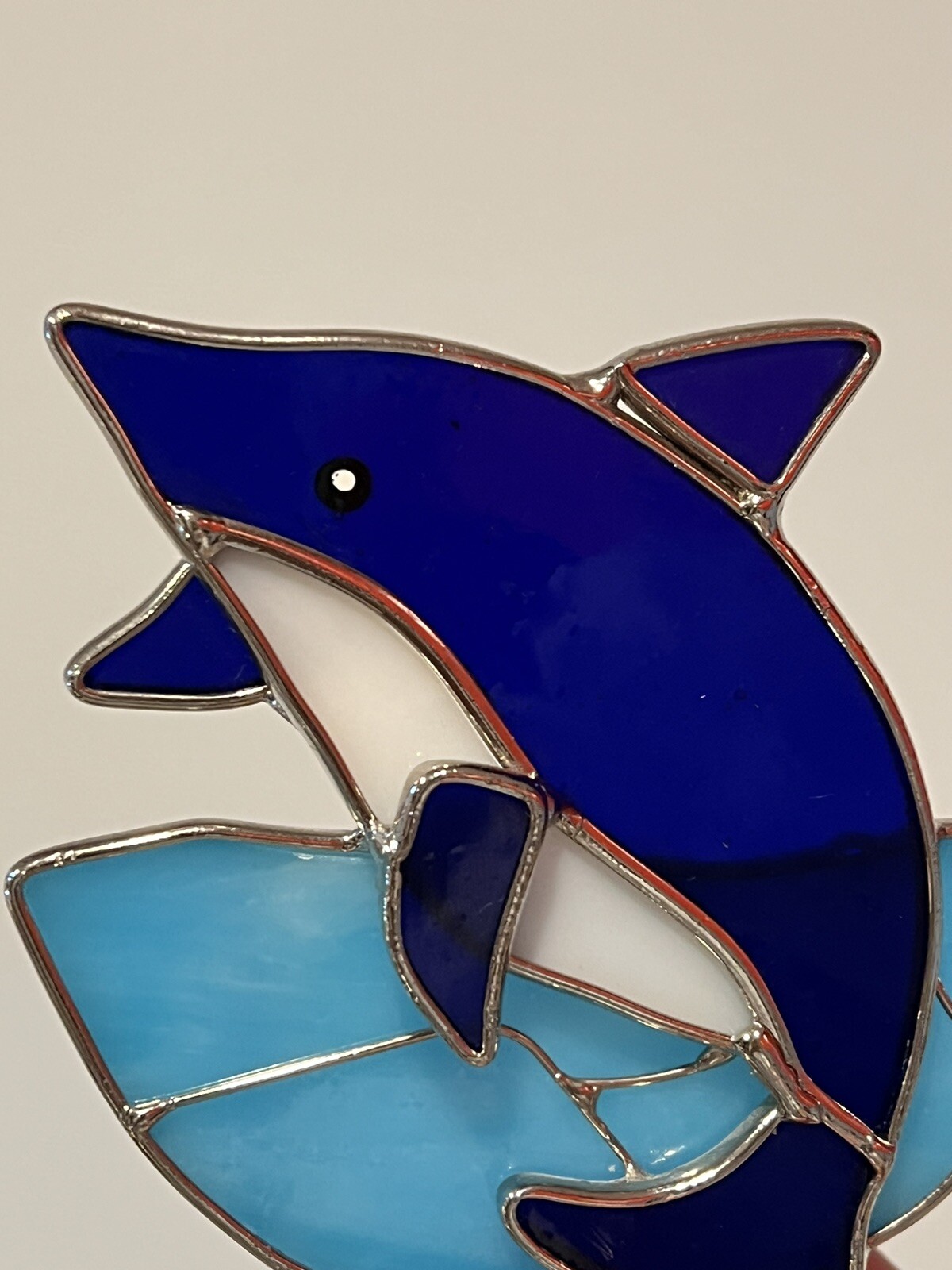 Dolphin Stained Glass Wall Plug Night Light On Off Switch Blue *NO BULB* Works!