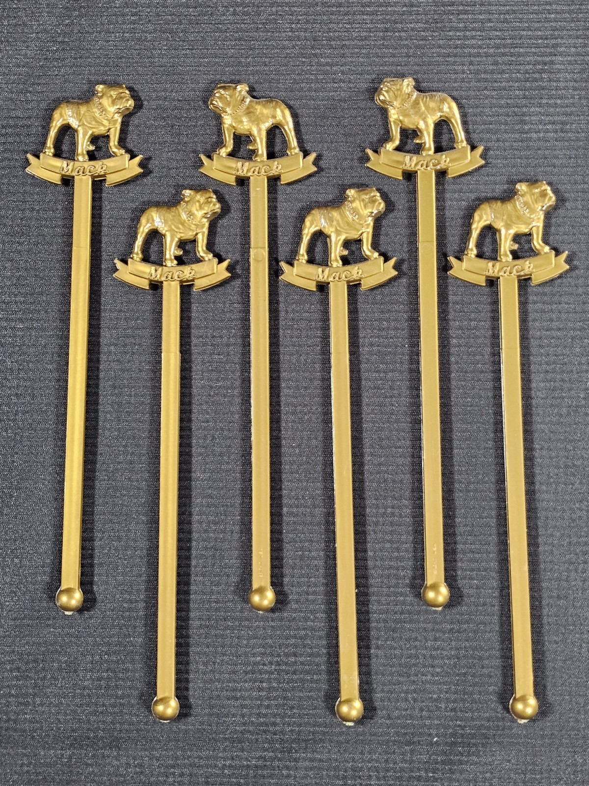 6 RARE Gold Mack Trucks Bulldog Drink Stirrers SPIR-IT USA Vintage Swizzle Stick