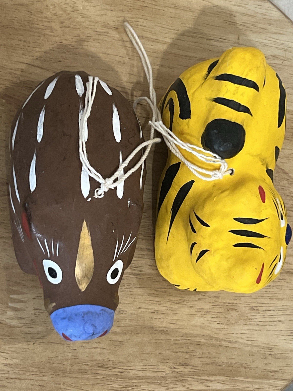 VTG 2 Japanese Hariko Papier-Mâché Tiger And Boar Folk Art Ornament Rare & Uniqu