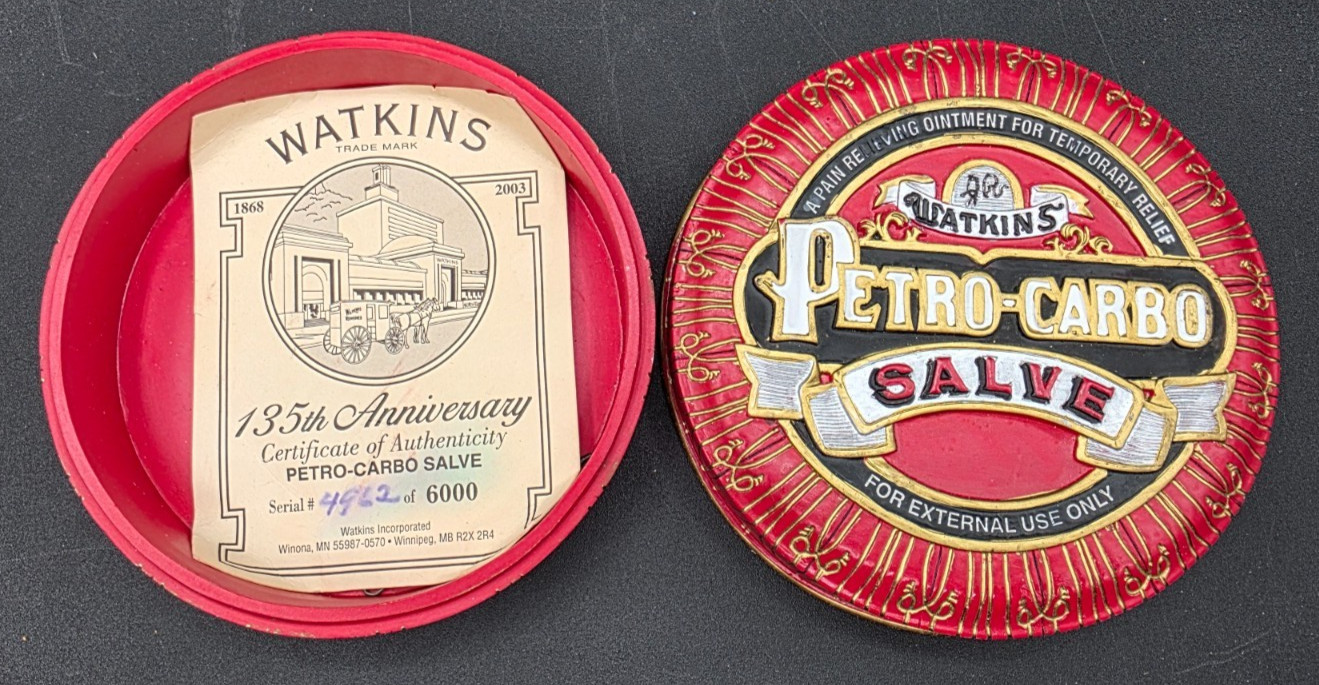 Watkins Petro Carbo Salve 135th Anniversary Cast Resin Trinket Box Numbered 6000