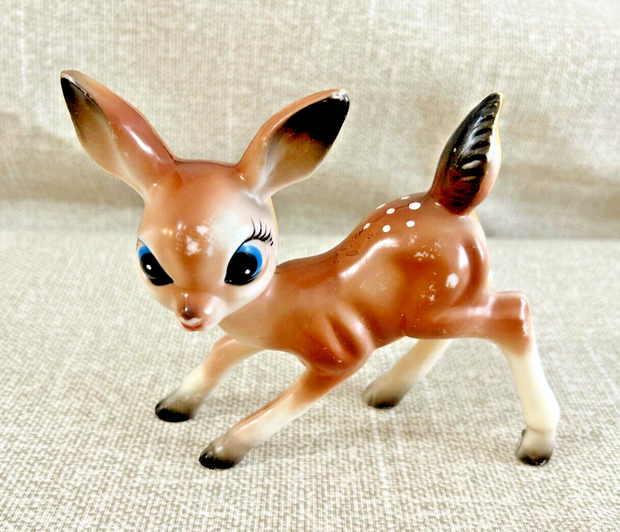 Vintage Big Eye Hard Plastic Deer Figurine Fawn Reindeer Christmas 1950’s