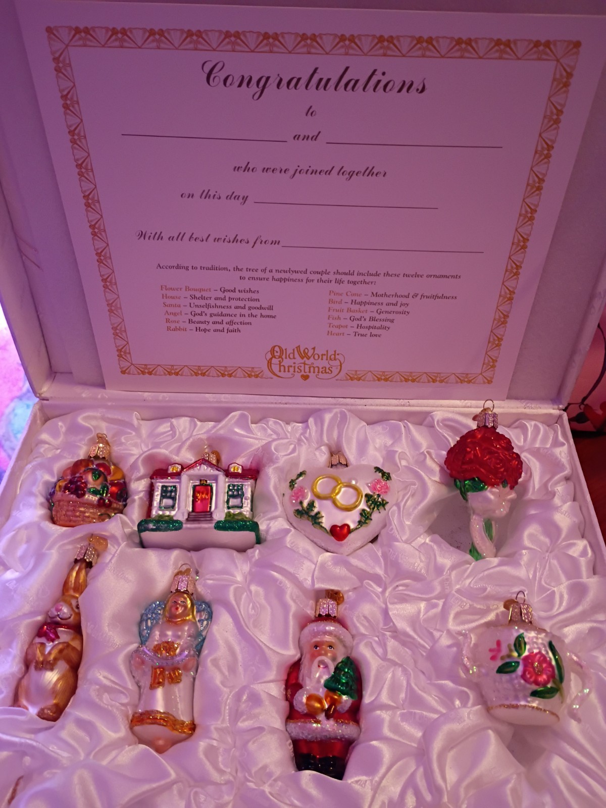 Vintage Old World Christmas Bridal Wedding Glass Ornament Lot Eight Replacements