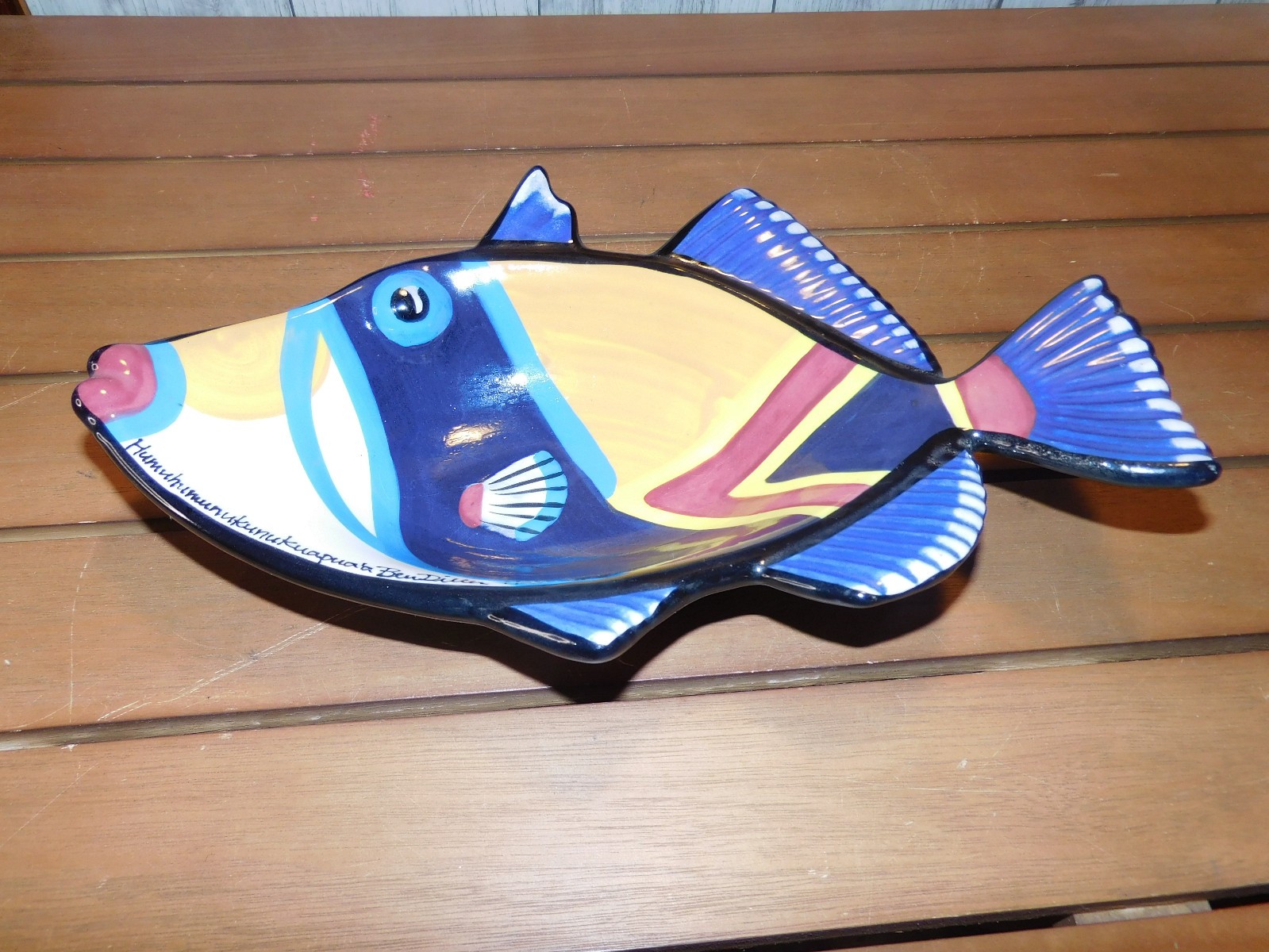 Vtg Pottery Ben Diller 12.5In Maui Hawaii Humuhumu Fish Signed Decor Coastal