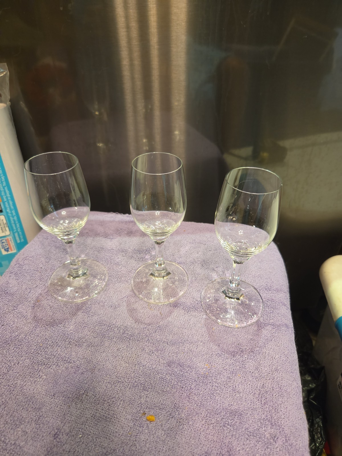 Set Of 3Vintage Wine Champagne Sherbet Dessert Clear Glass Goblet Panel Stem 6″