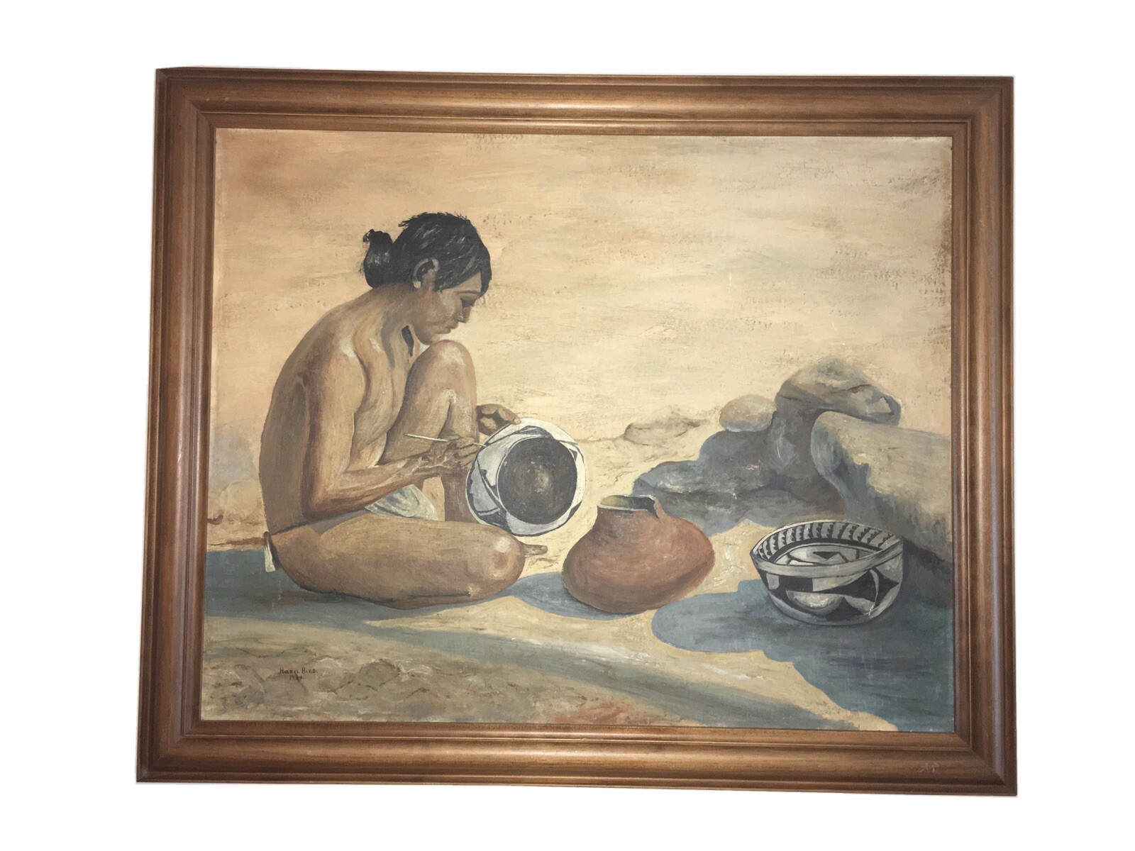 Vintage Native American PaintingHazel Bird 1934 Signed Oil/CanvasFramed