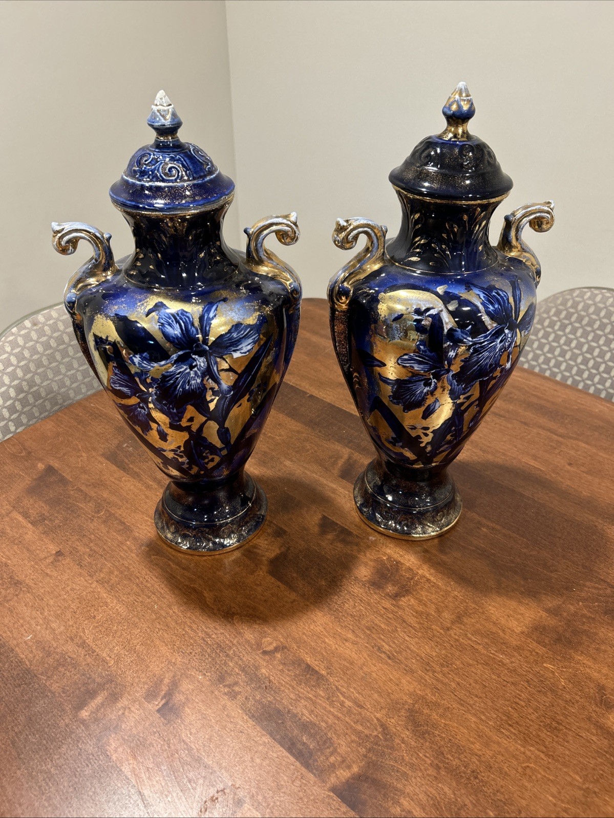 Pair Cobalt Blue & Gilted Porcelain Vases , England Circa 1900