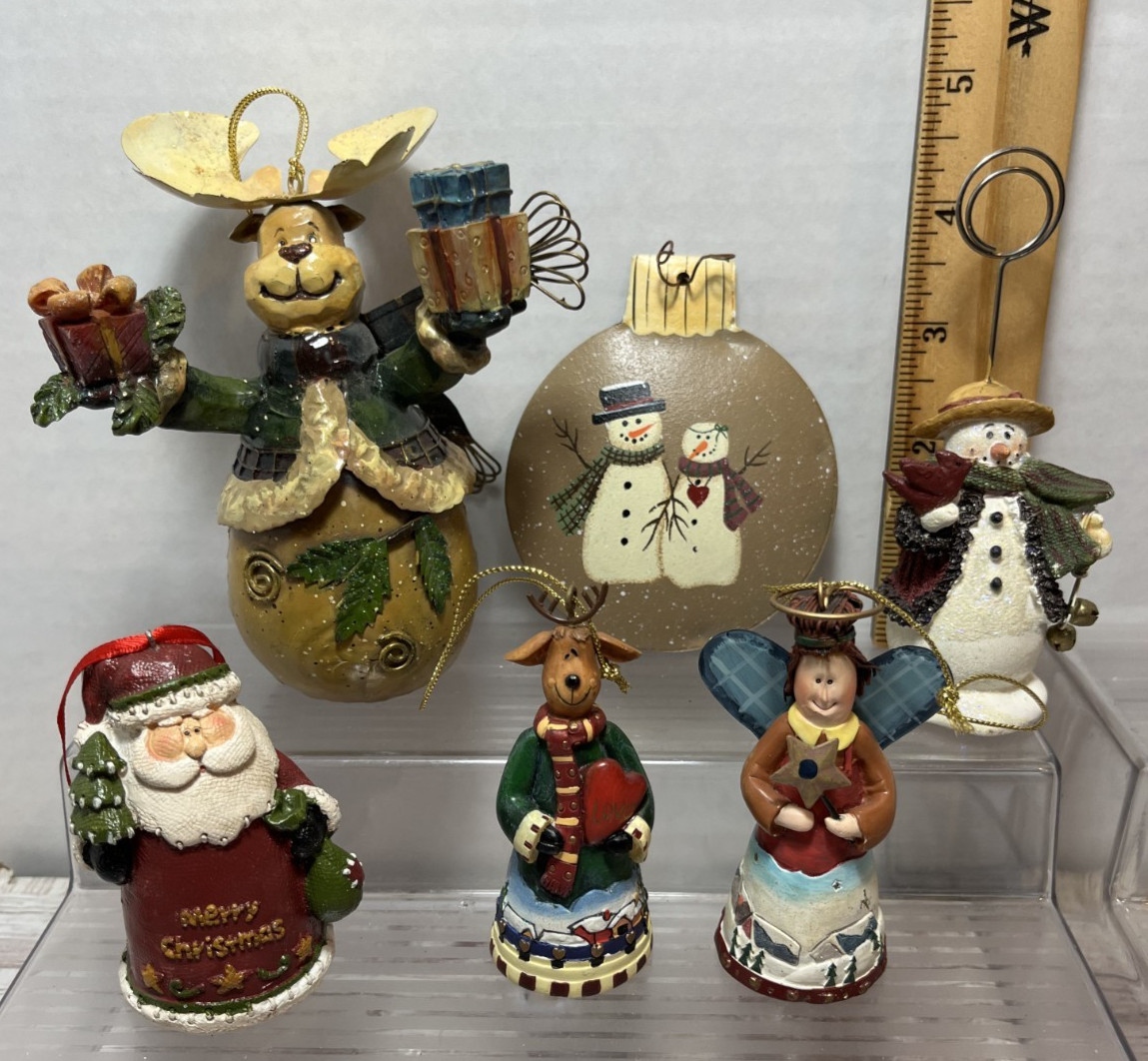 Snowman Reindeer Santa Christmas Ornament Lot Rustic Country Craft