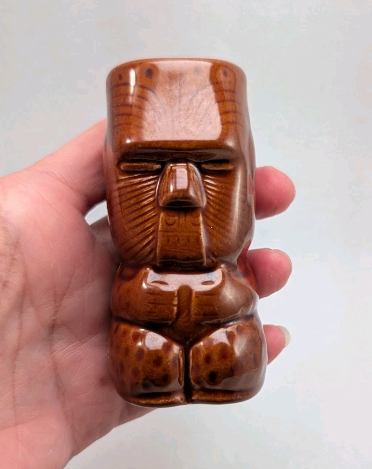 Vintage Brown Ceramic Tiki Shot Glass Barware Glass Unmarked