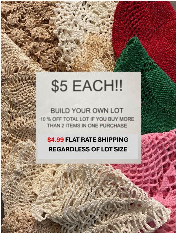BUILD A LOT OF VINTAGE CROCHET LACE DOILY $5 EACH $4.99 SHIP REGARDLESS OF SIZE
