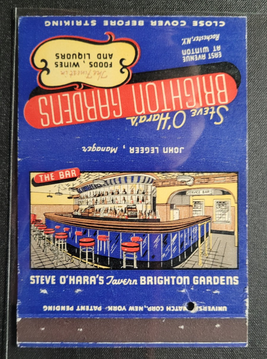 1940’s Steve O’Hara’s Brighton Gardens Rochester, NY Matchbook Match Cover
