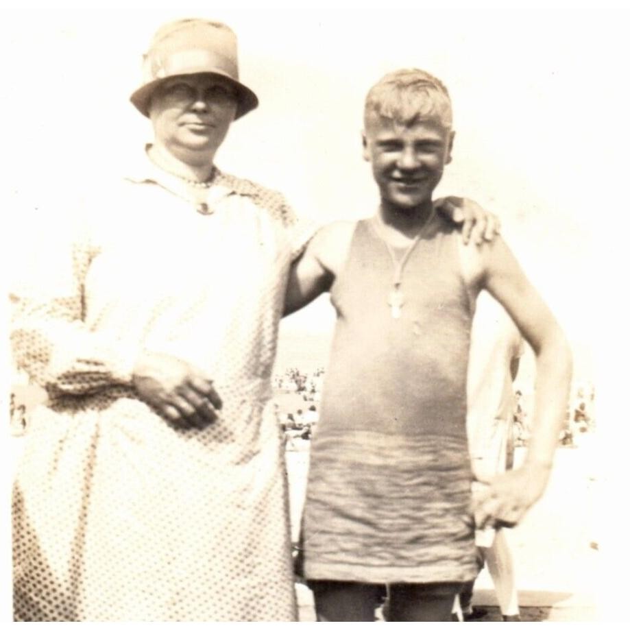 Grandma With Grandson Woman Boy Antique Vintage Photograph