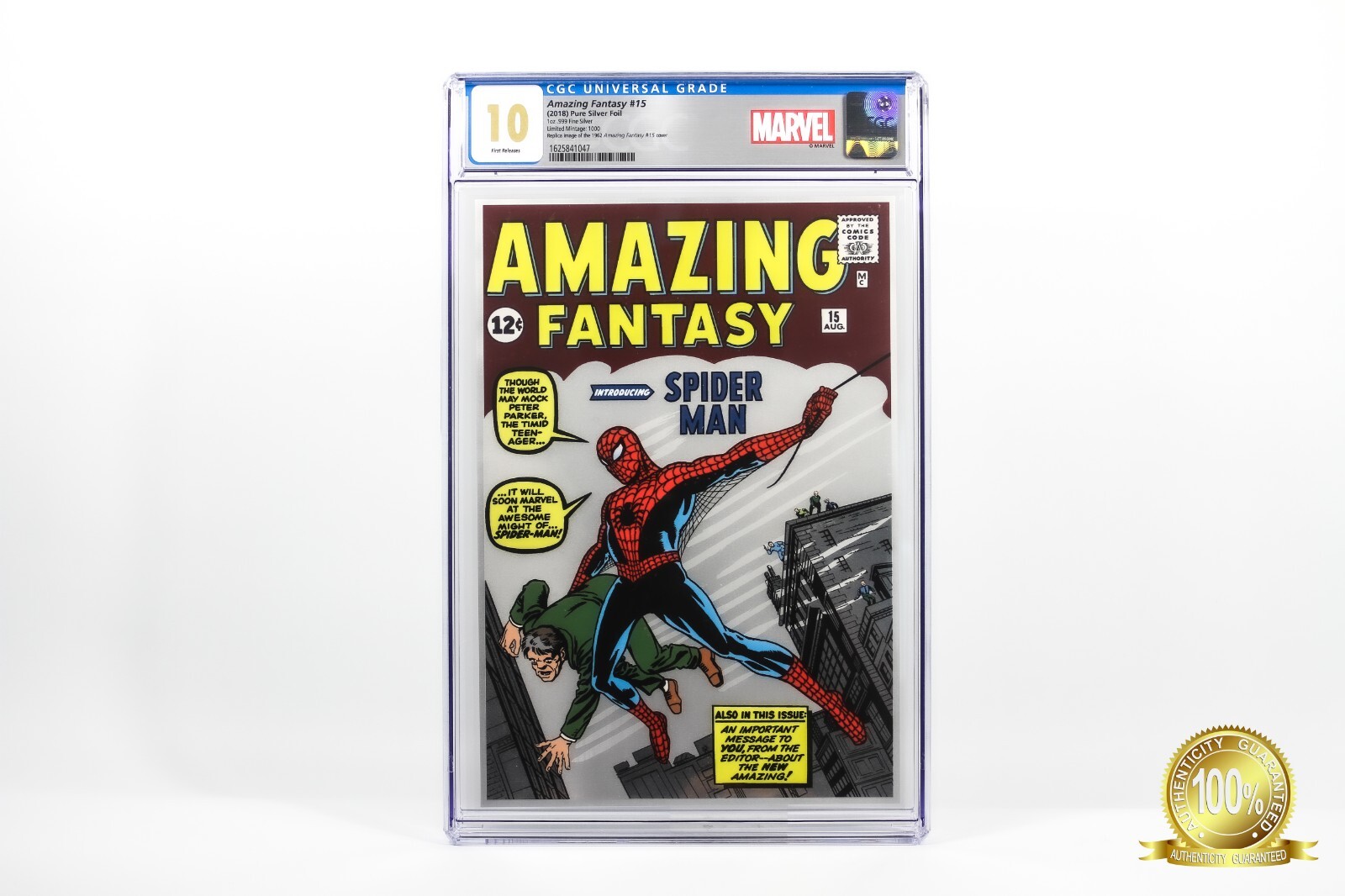 AMAZING FANTASY #15 – SILVER FOIL (2018) – CGC 10.0 FIRST RELEASE COA# 0797/1000