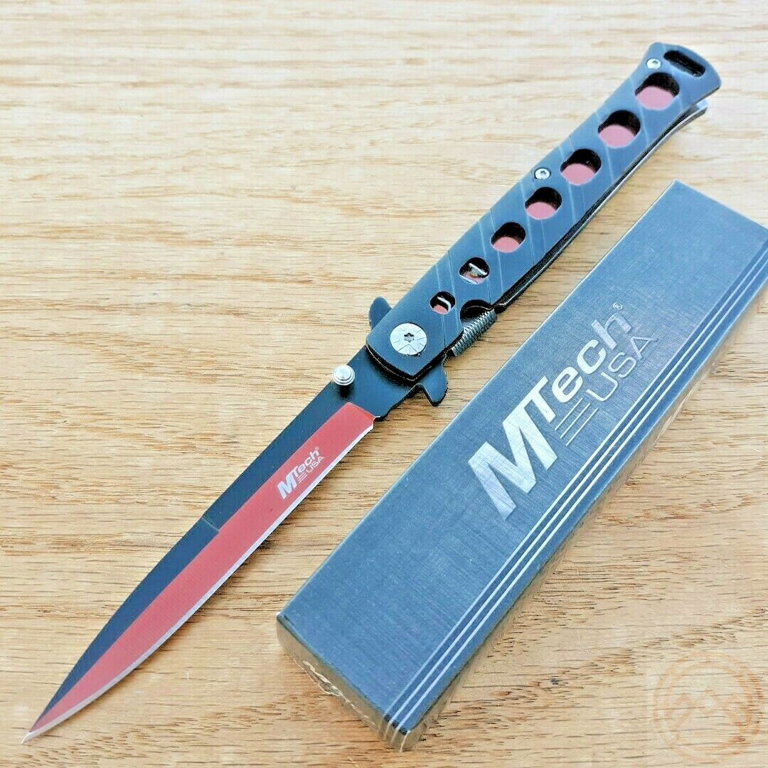 MTech Folding Knife 4″ Stainless Steel Blade With Red And Black Aluminum Handle
