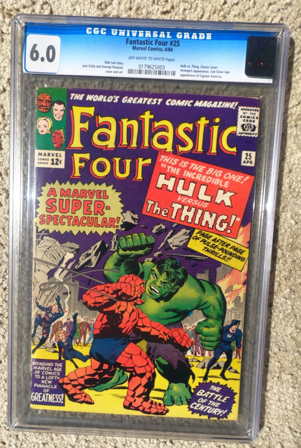 Fantastic Four 25 1964 Marvel Comics CGC F 6.0 Vs Hulk 2nd App Captain America