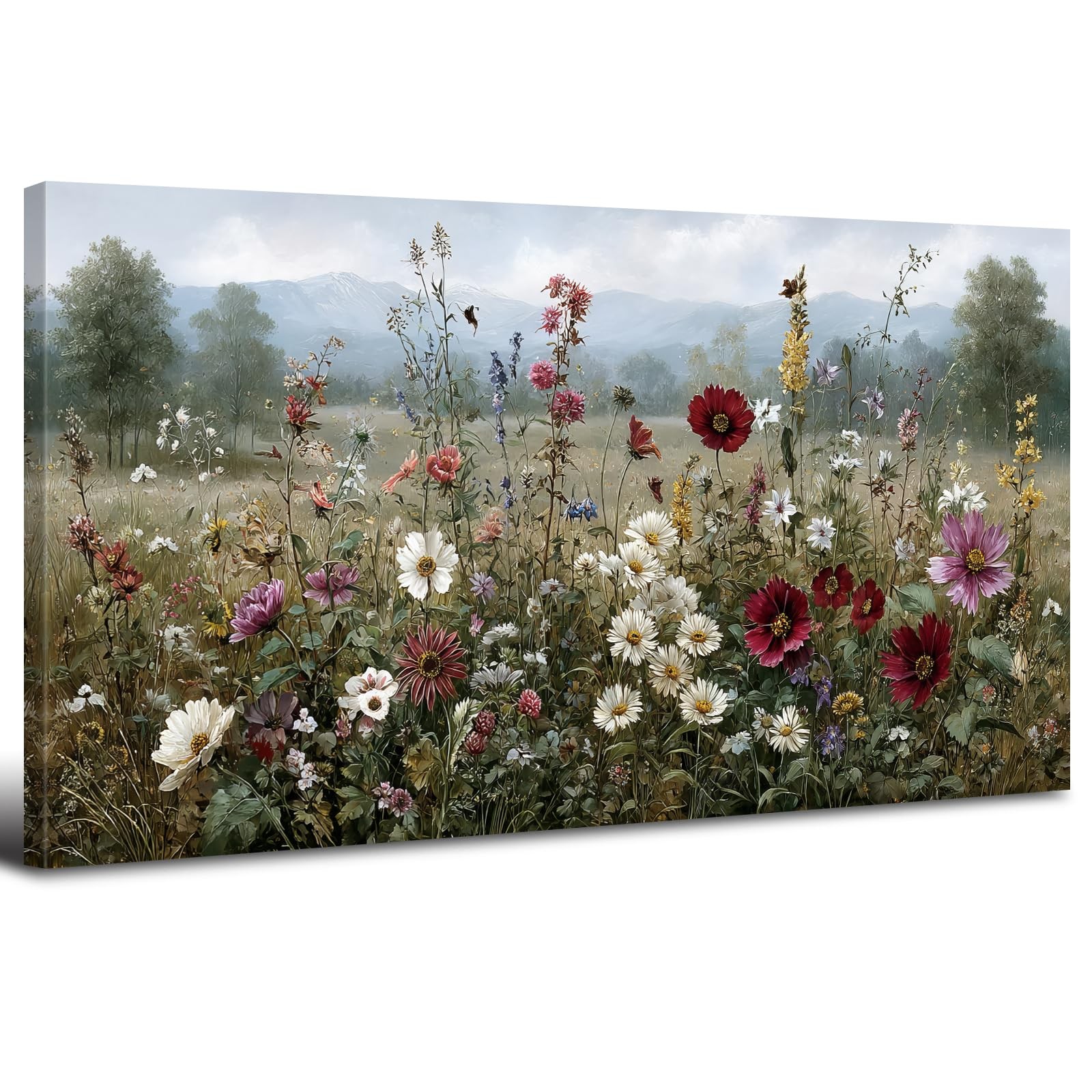 Arebolo Large Vintage Landscape Canvas Wall Art Watercolor Wildflower Wall