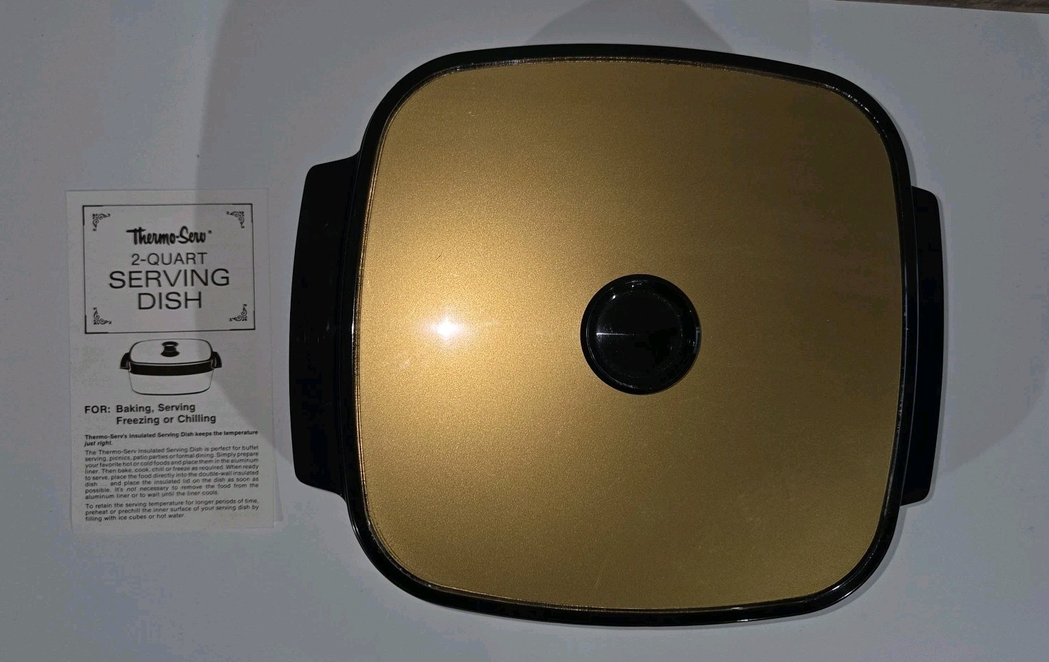 West Bend Thermo-Serv Insulated Cookware Serving Dish 8 x 8 Vintage Gold & Black