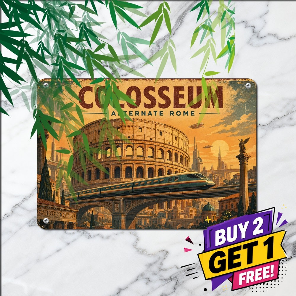 Alternative History Colosseum Sign Retro Travel Fantasy Wall Decor Plaque