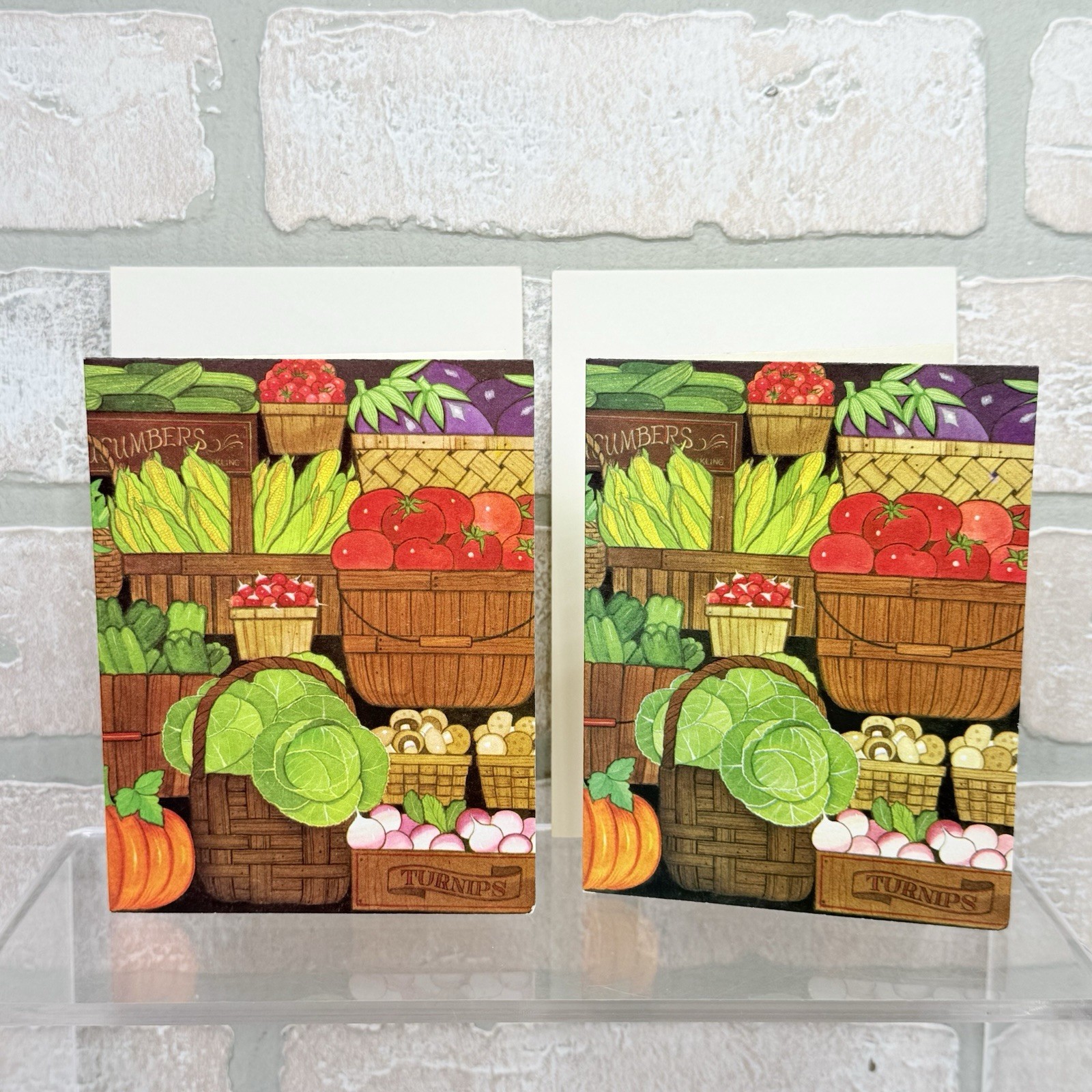 2 Vintage Hallmark Greeting Cards All Occasion Blank Vegetable Stand w/ Envelope