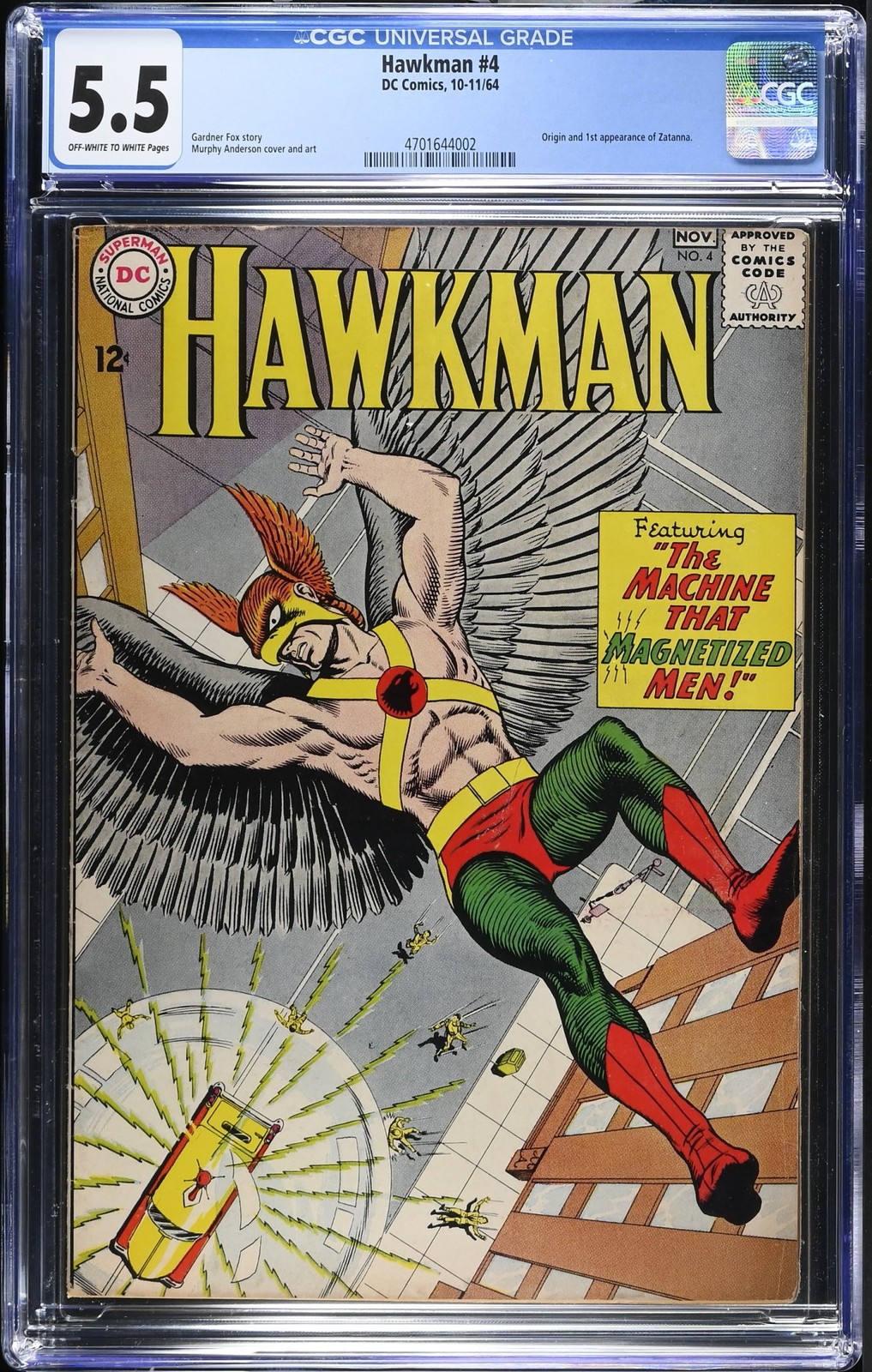 Hawkman #4 CGC FN- 5.5 Off White to White 1st Appearance Zatanna! DC Comics 1964