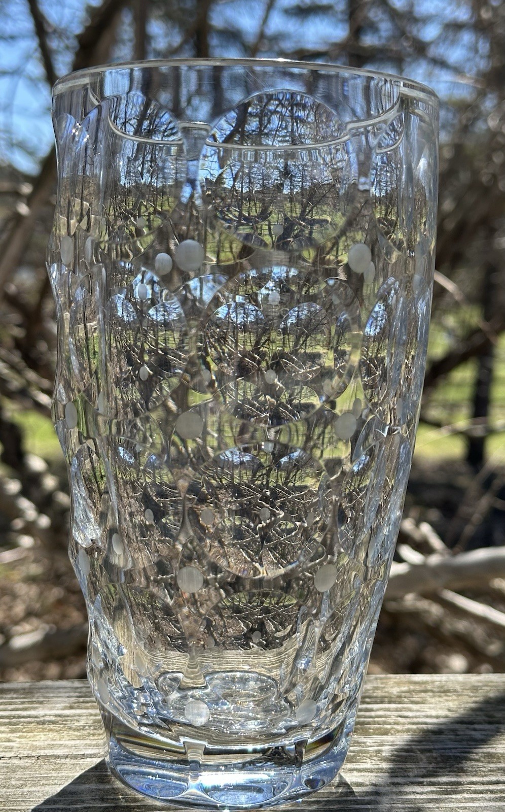 Peill Putzler Germany MCM Crystal VASE Great Optics Etched Dots Concave Circles