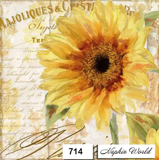 (714) TWO Individual Paper Luncheon Decoupage Napkins – SUNFLOWER FLOWER SCRIPT
