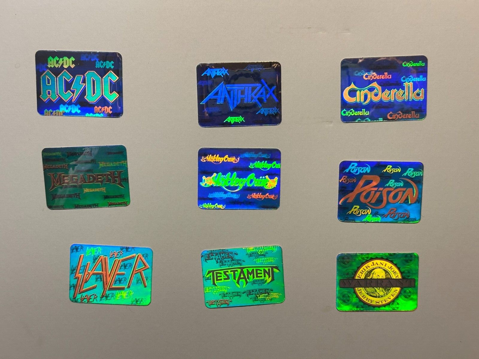 1991 BROCKUM ROCK CARDS – mini hologram set of 9 chase stickers