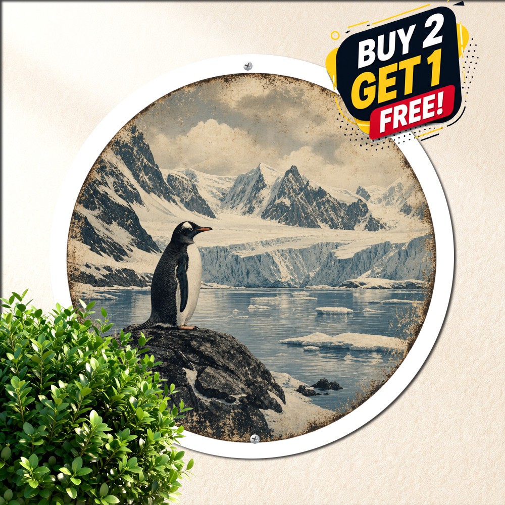 Weather Resistant Penguin Antarctic Landscape Sign Polar Winter Snow Wall Decor