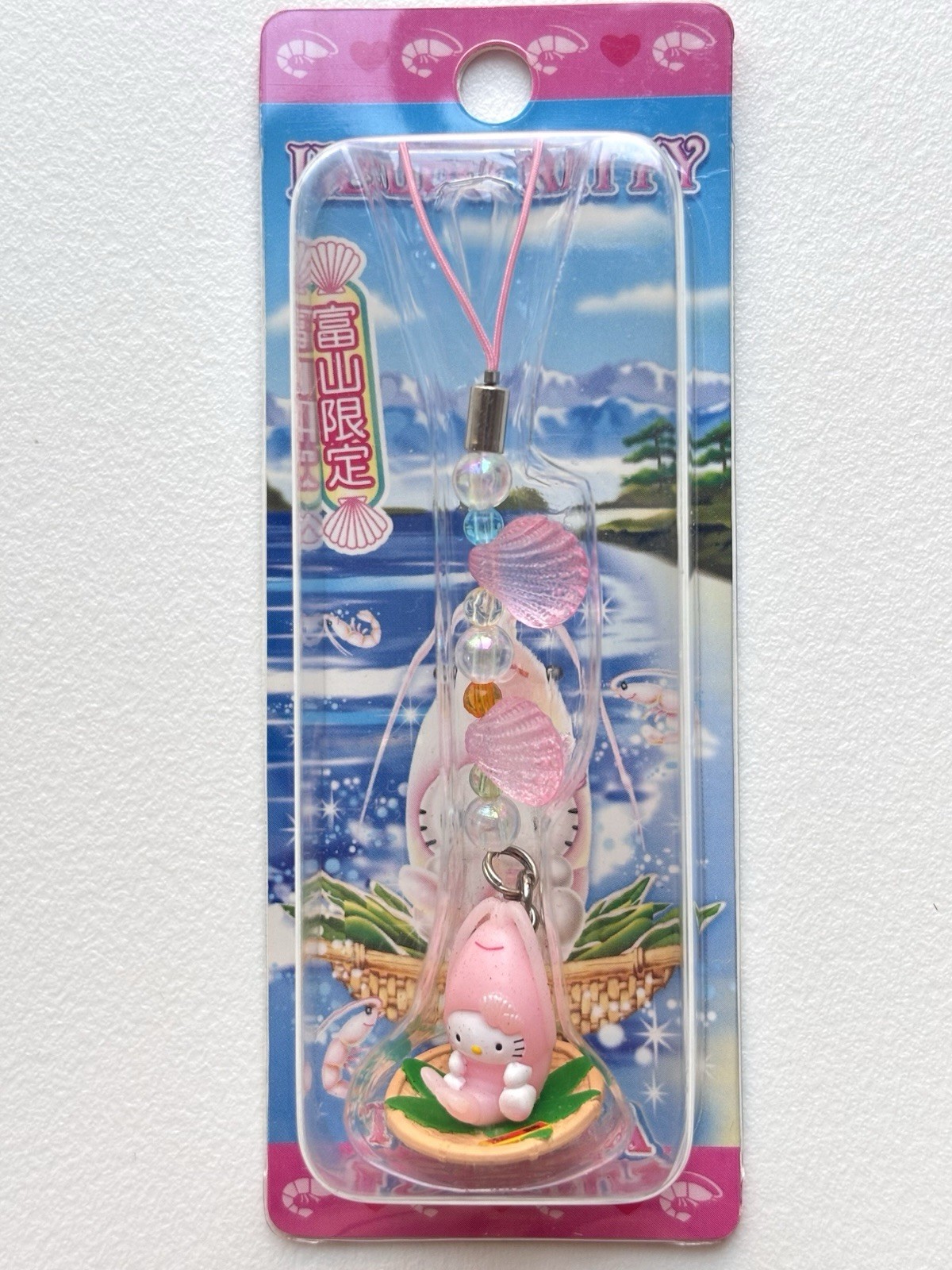 Hello Kitty Gotochi Strap Toyama Limited Shiroebi White Shrimp Pink Beads 2006