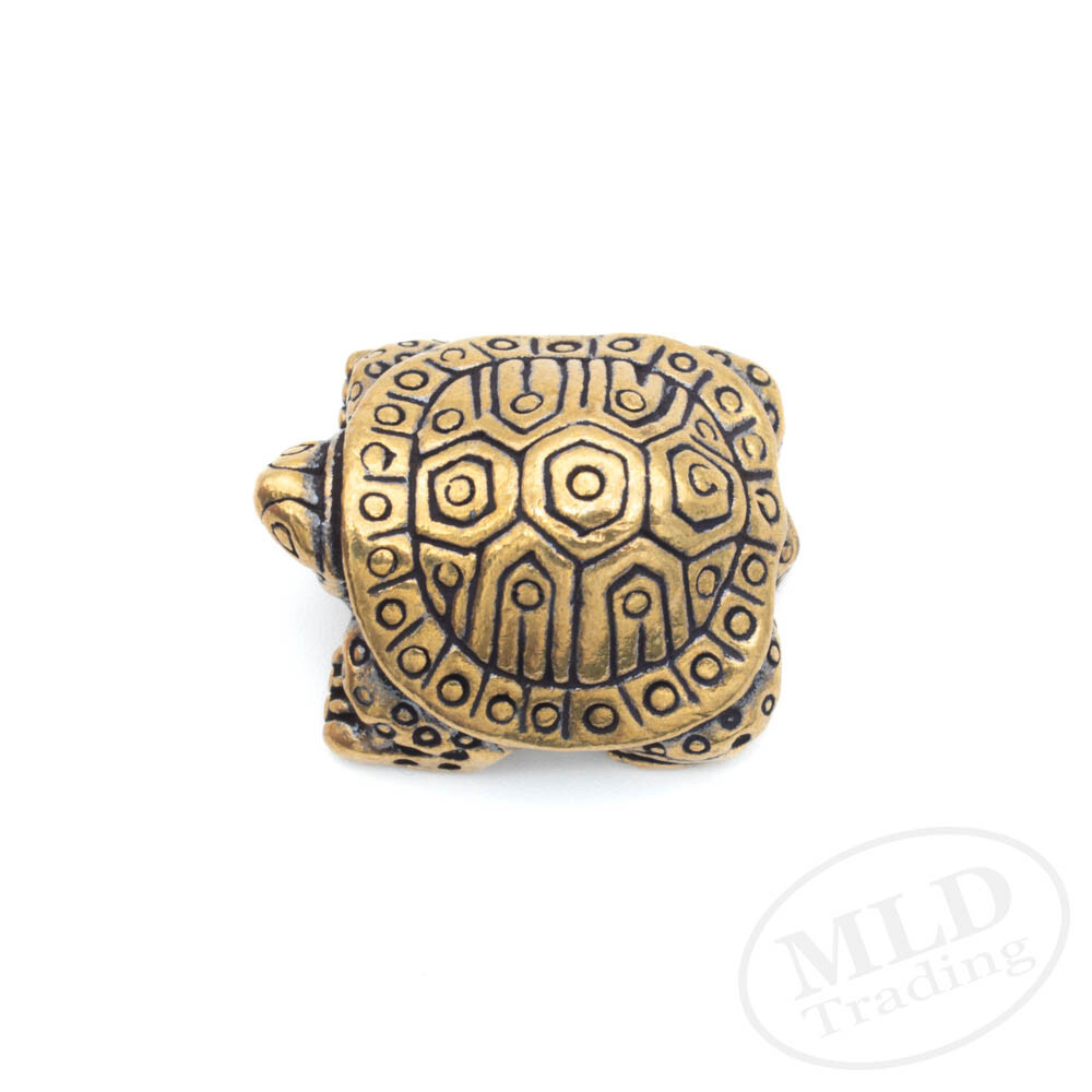 Mini Brass Turtle Figurine Feng Shui Decor – Good Luck Charm, 1″ Solid Brass