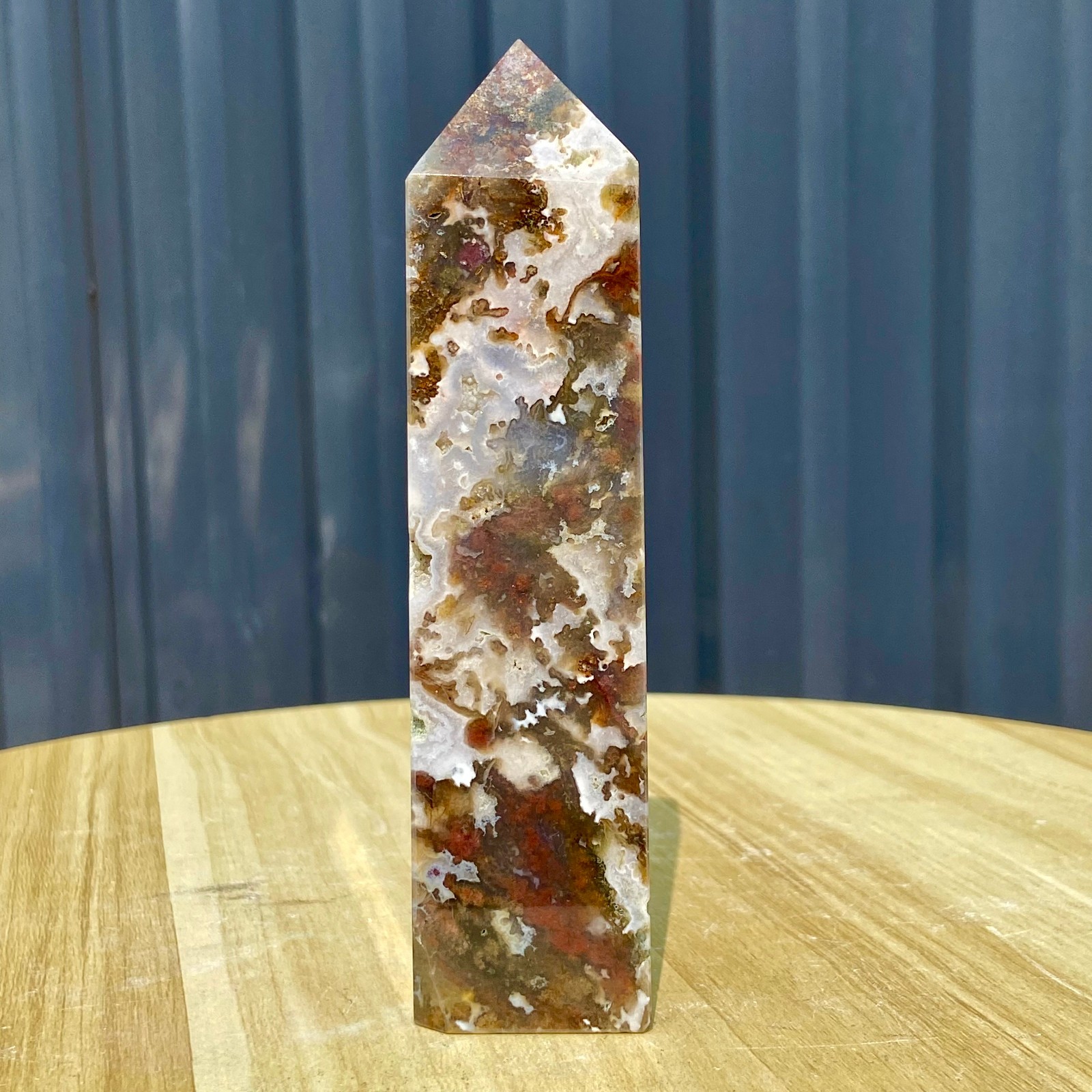463G Natural water grass agate water Obelisk crystal energy column