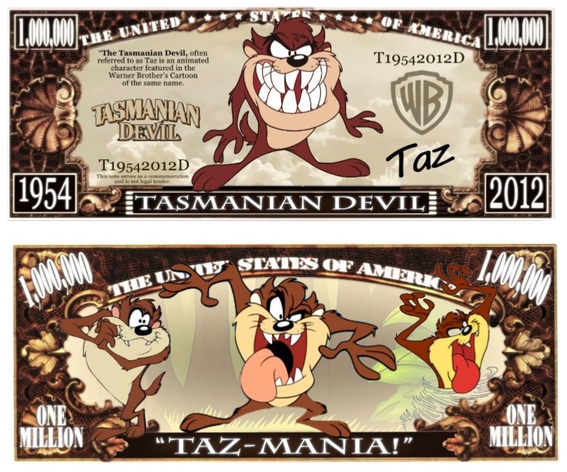 40 Pack Looney Tunes Tasmanian Devil Money Collectible Novelty 1 Million Dollars