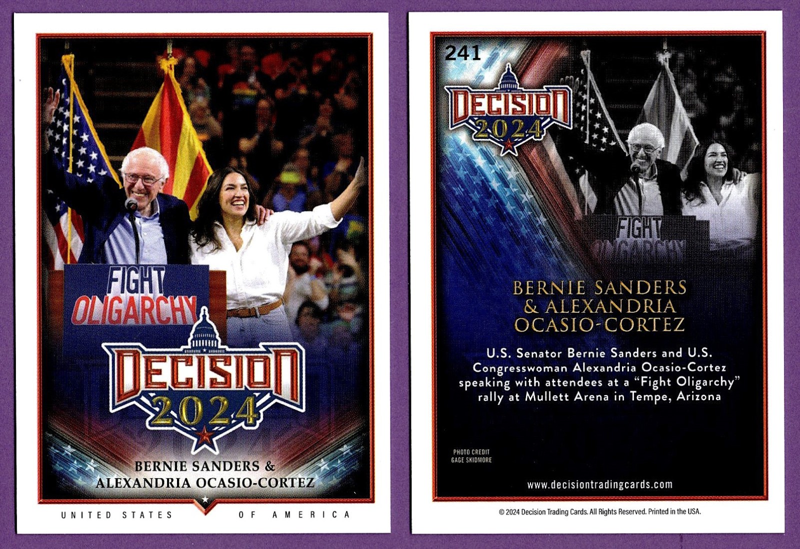 Bernie Sanders & Alexandria Ocasio-Cortez Decision 2024 Update Base Card #241