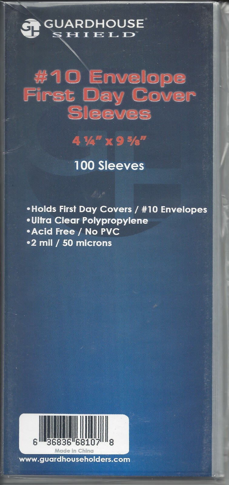 100 Guardhouse 2-mil #10 First Day Cover Polypropylene Sleeves 4-1/4″ x 9-5/8″