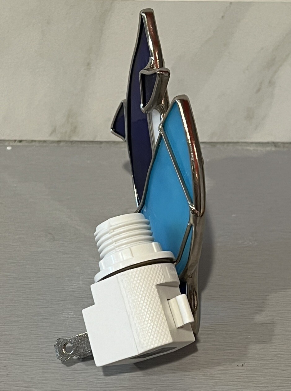 Dolphin Stained Glass Wall Plug Night Light On Off Switch Blue *NO BULB* Works!