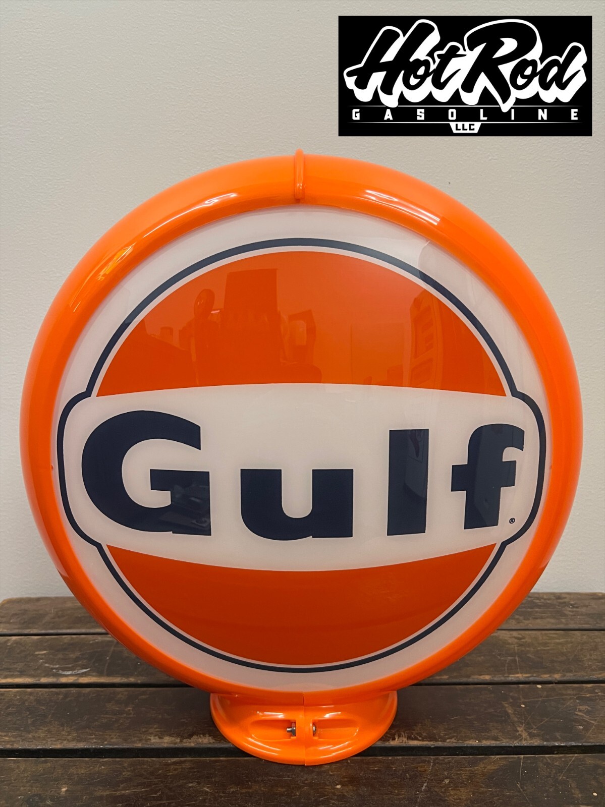 GULF 1960’s Logo Reproduction 13.5″ Gas Pump Globe – (Orange Body)