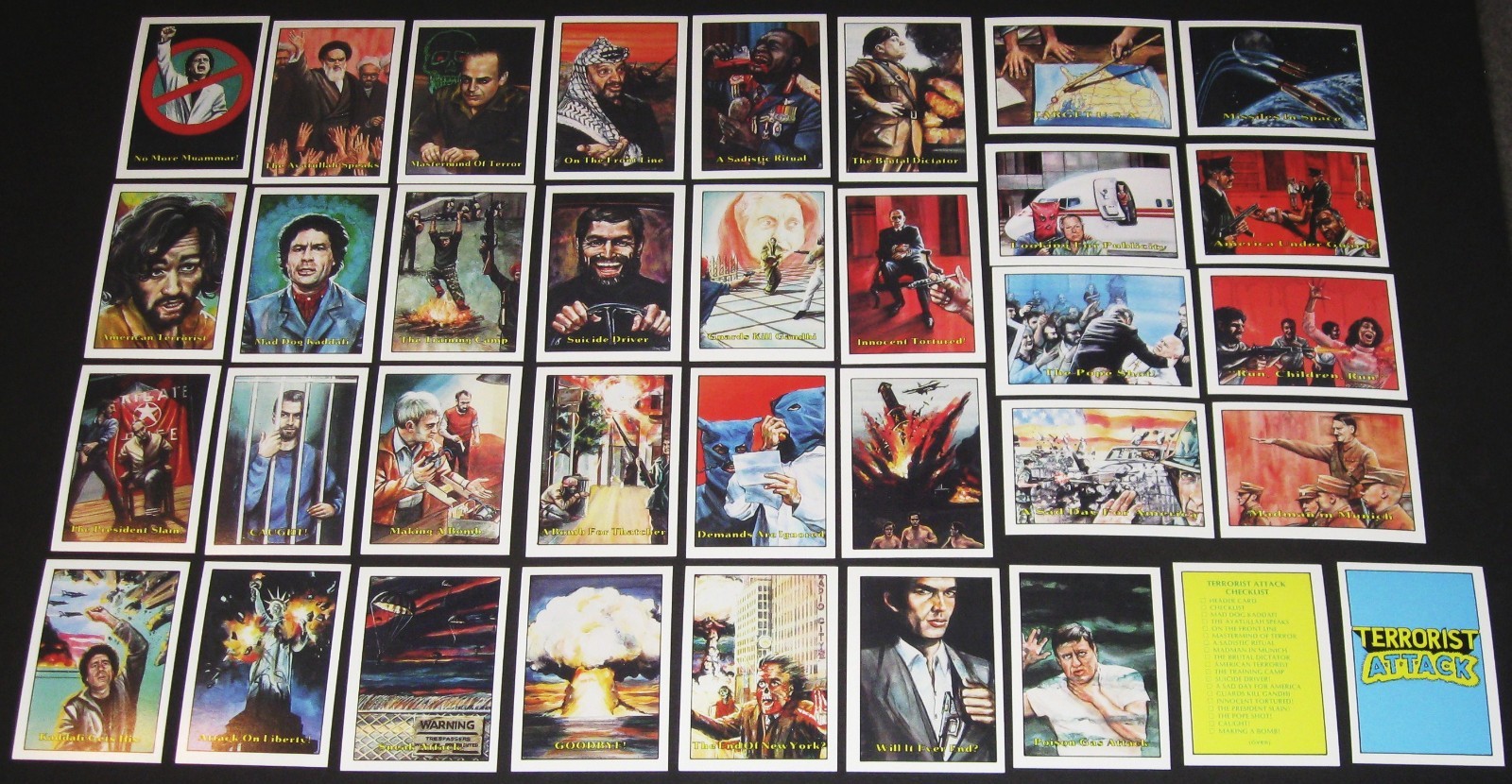 TERRORIST ATTACK Complete 35 Card Set 1987 Piedmont Candy Company Rookie