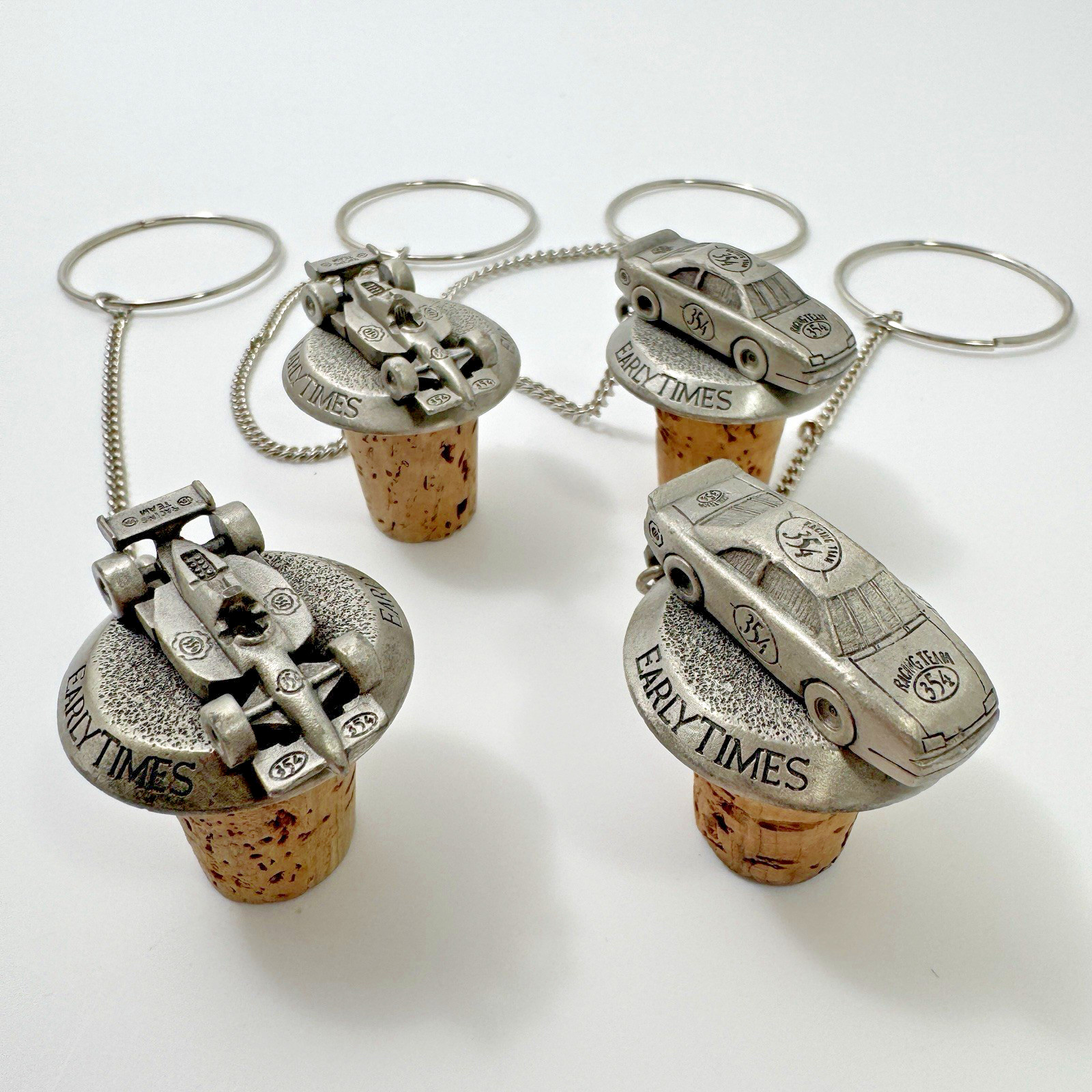 Set/4 Vintage Early Times Whiskey Pewter 345 Racing Team Indy Car Bottle Stopper